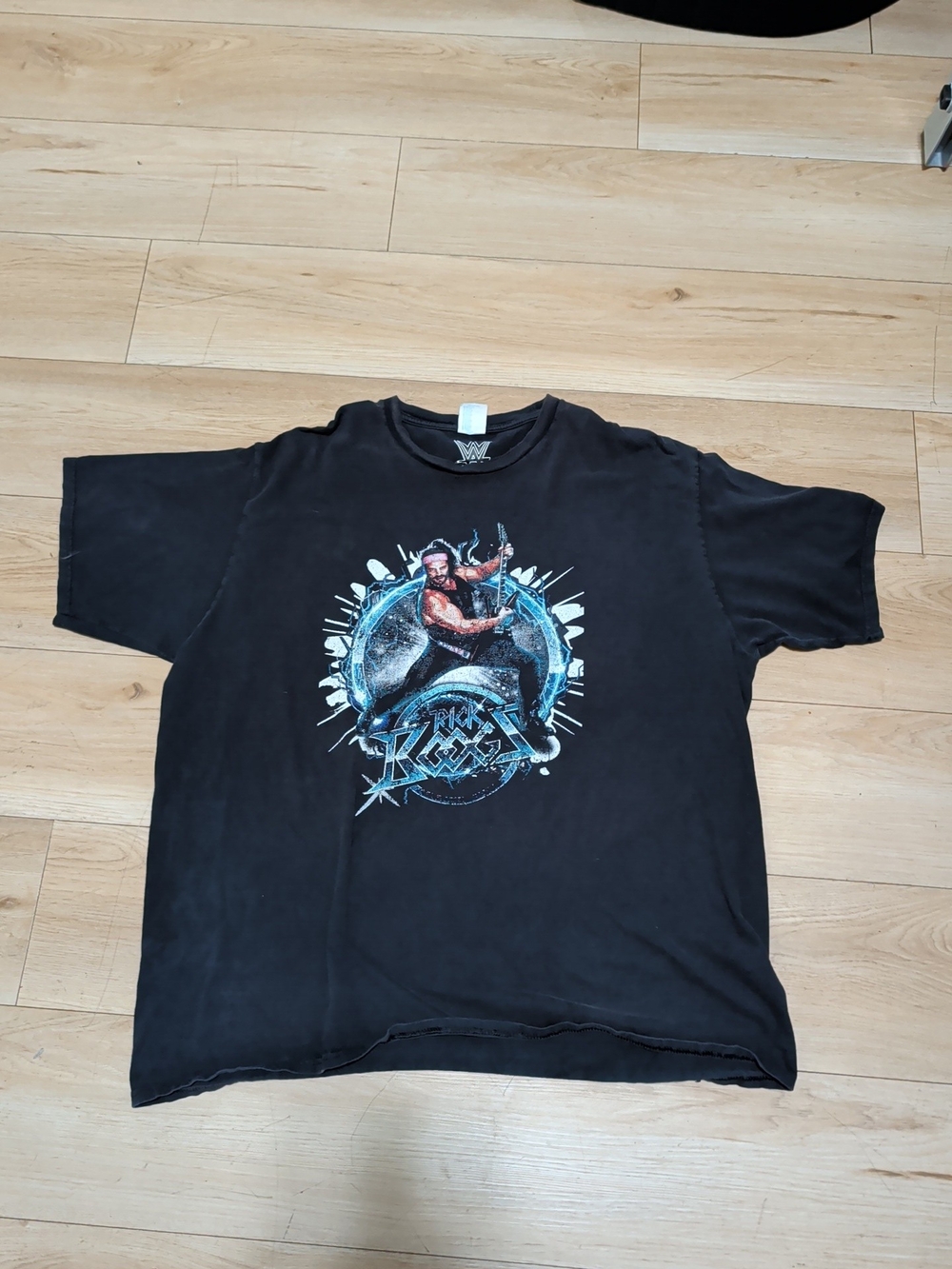 Wwe Vintage Black Graphic Tee with Blue & White Print